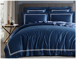 100% Cotton, 400 Thread counts, navy blue Sateen bed set, three lines embroidery